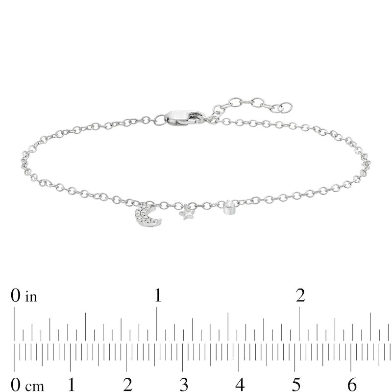 Diamond Accent Moon and Star Bracelet in Sterling Silver