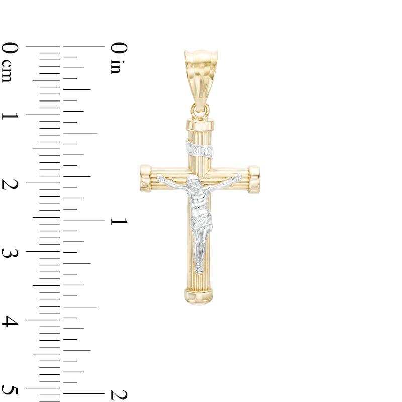 Small Ribbed Crucifix Necklace Charm in 10K Two-Tone Gold