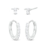 Thumbnail Image 0 of Cubic Zirconia Cluster Post and Pavé Huggie Hoop in Solid Sterling Silver