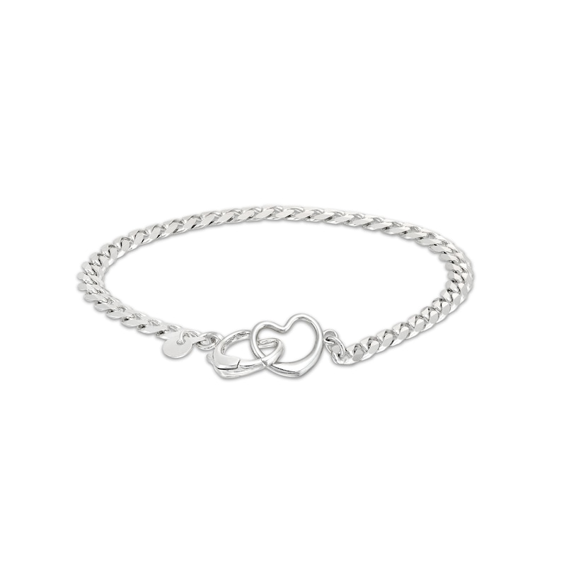 Made in Italy Diamond-Cut Pavé Interlocking Heart Curb Chain Bracelet in Solid Sterling Silver - 7.5"