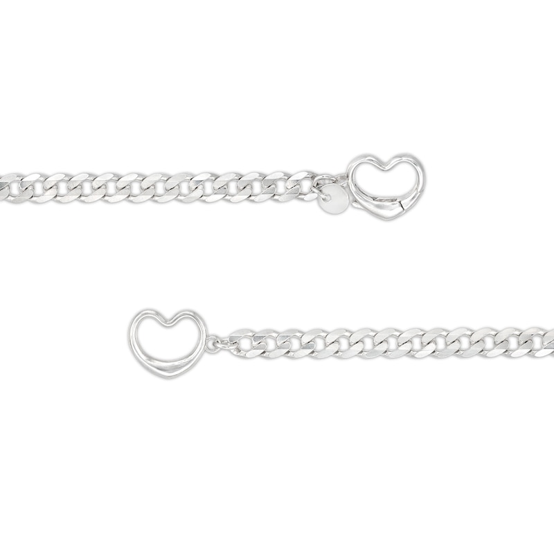 Made in Italy Diamond-Cut Pavé Interlocking Heart Curb Chain Bracelet in Solid Sterling Silver - 7.5"