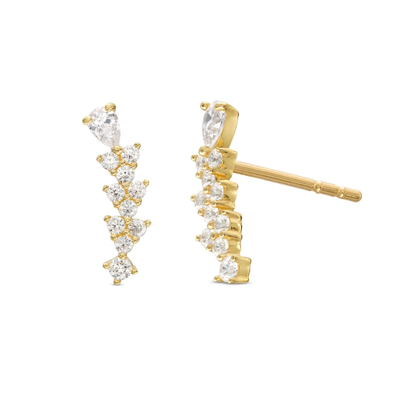 Cubic Zirconia Round and Pear Crawler Earrings in 10K Solid Gold