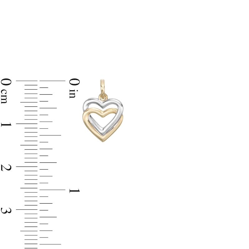 Interlocked Double Heart Two-Tone Necklace Charm in 10K Gold