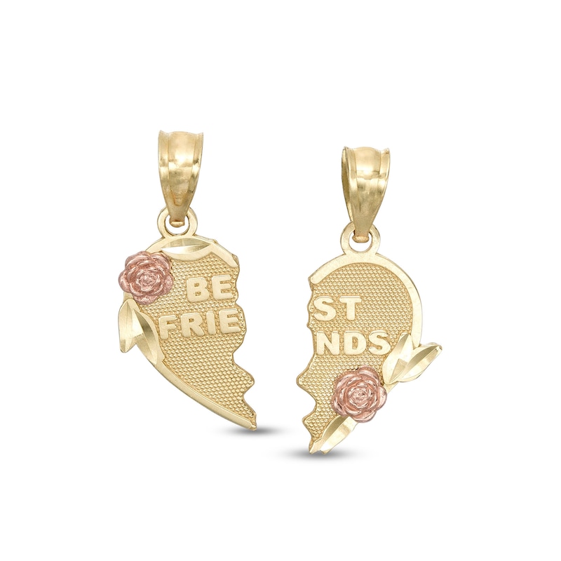 Best Friends Breakable Heart with Roses Two-Tone Necklace Charm in 10K Gold