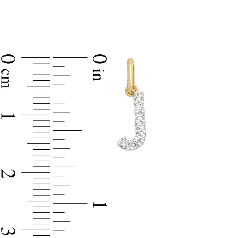 Cubic Zirconia Small Pavé J Initial Necklace Charm in 10K Gold