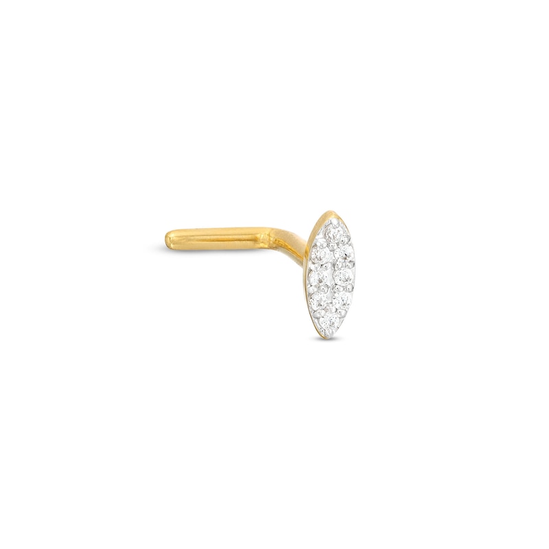 14K Gold Diamond Accent Pavé Marquise L-Shaped Nose Stud - 18G 5/16"