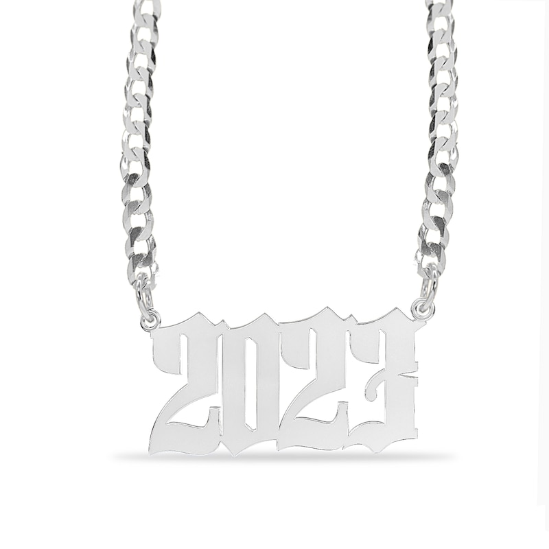 Gothic Number Personalized Chain Necklace in Solid Sterling Silver (1 Line)