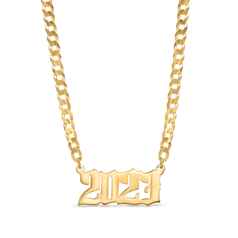 Gothic Number Personalized Chain Necklace in Solid Sterling Silver with 14K Gold Plate  (1 Line)