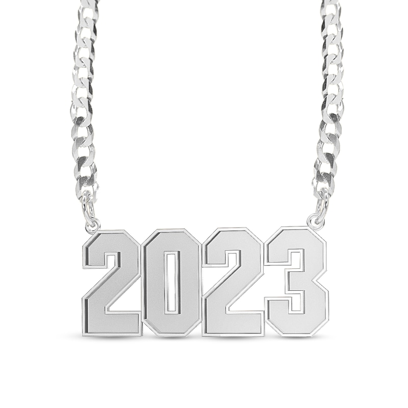 Bold Number Personalized Chain Necklace in Solid Sterling Silver (1 Line)