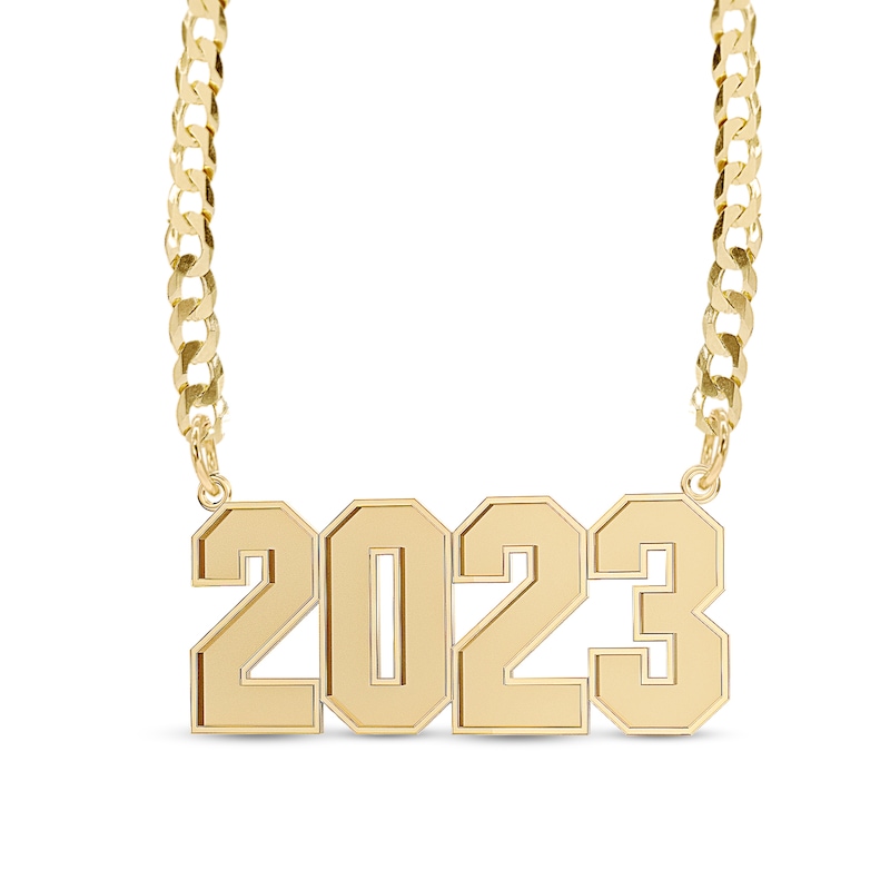 Bold Number Personalized Chain Necklace in Solid Sterling Silver with 14K Gold Plate (1 Line)