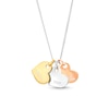 Thumbnail Image 0 of Three Heart Engravable Tri-Color Curb Chain Necklace in Sterling Silver with 14K Gold Plate