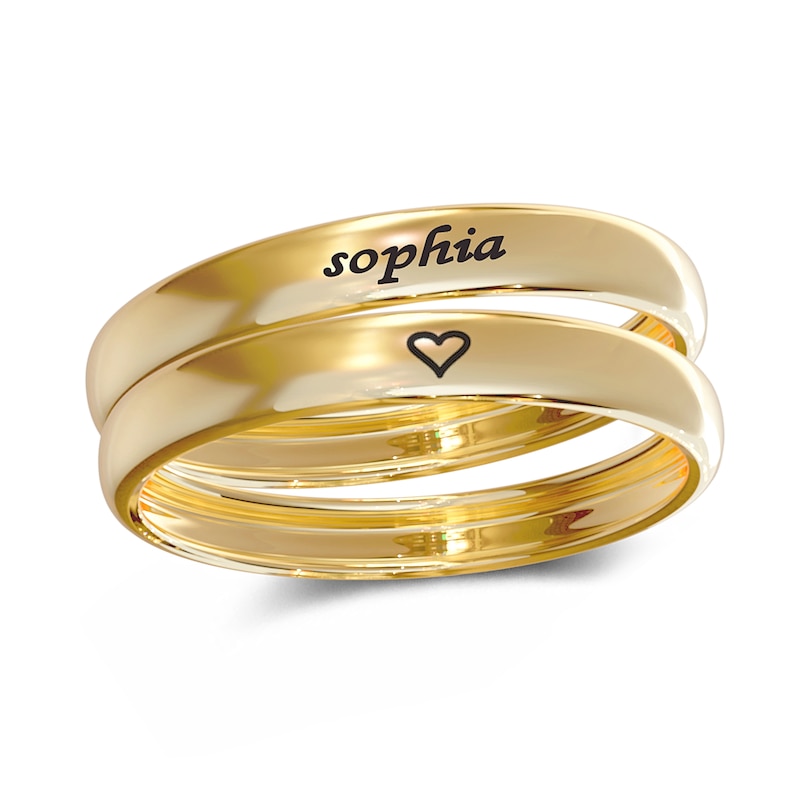 Engravable Wedding Band Ring Set in Sterling Silver with 14K Gold Plate (2 Rings)