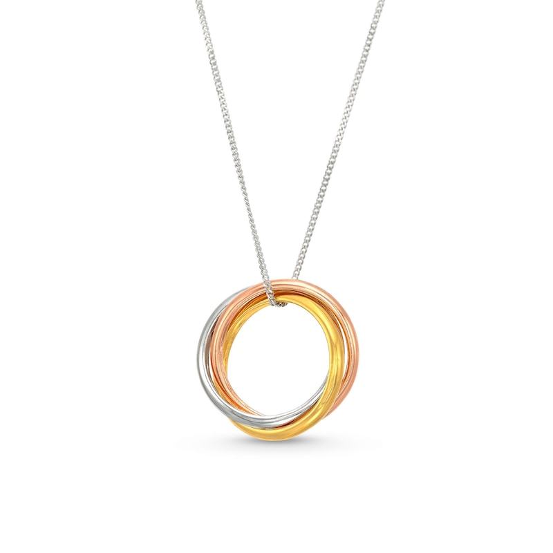 Engravable Interlocking Circle Pendant Necklace in Sterling Silver with 14K Gold Plate - 18"