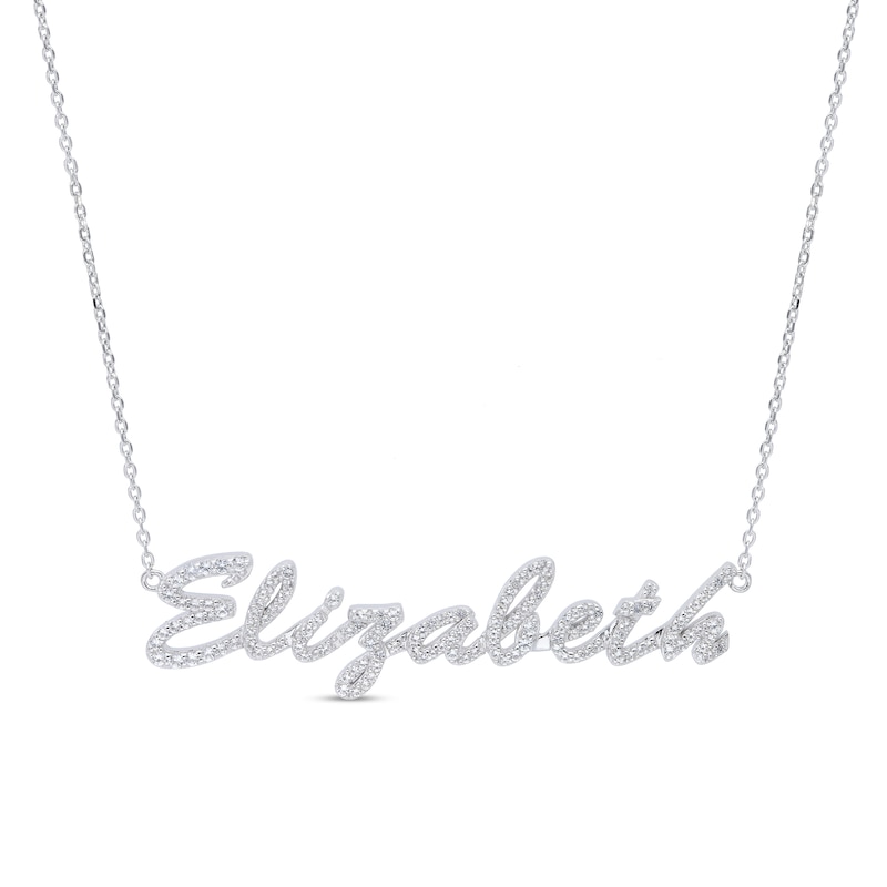 Simulated Sapphire Personalized Name Cable Chain Necklace in Sterling Silver - 18"