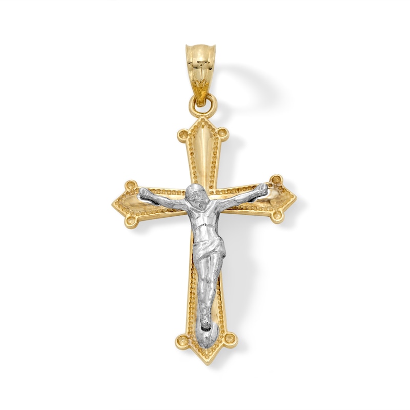 10K Solid Tapered Crucifix Two-Tone Necklace Charm