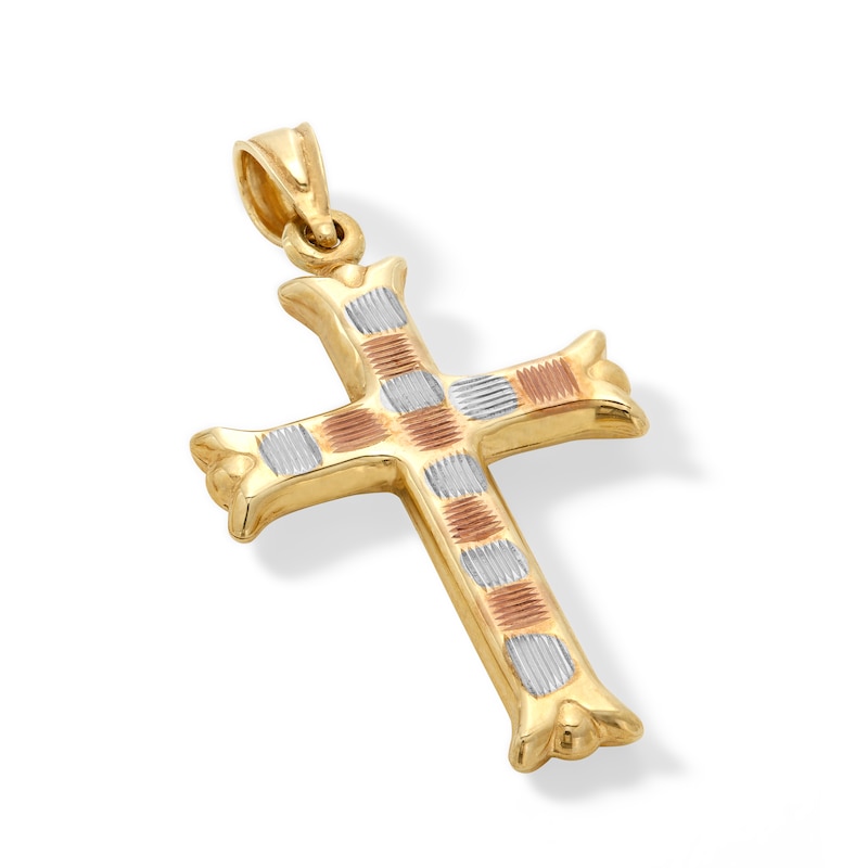 10K Hollow Gold Cross Tri-Tone Necklace Charm