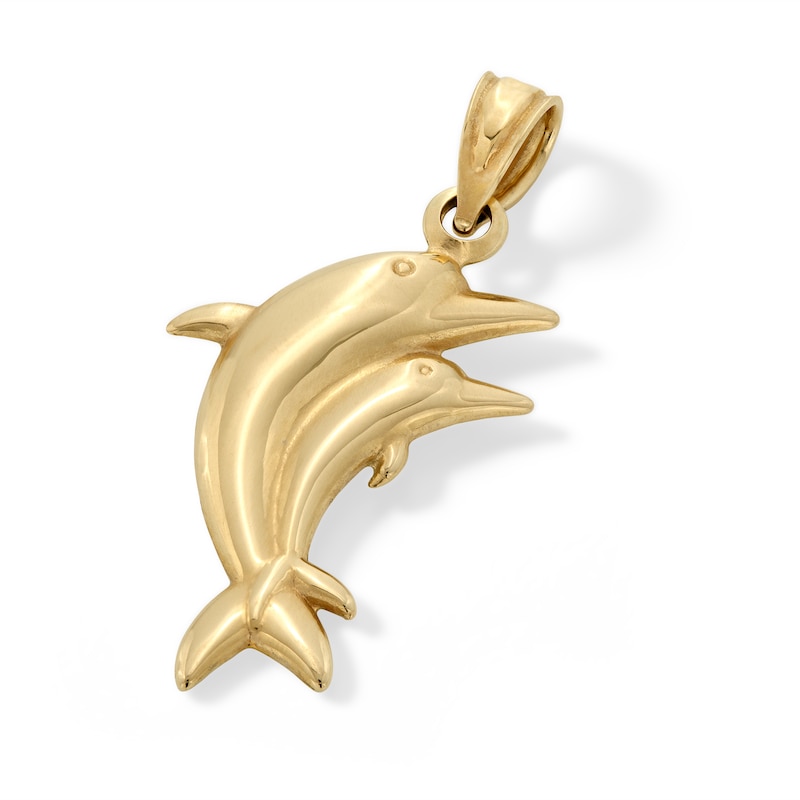 10K Hollow Gold Puff Dolphin Necklace Charm