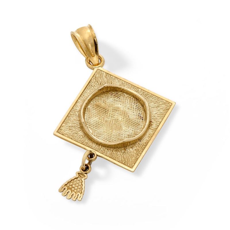 10K Solid Gold Graduation Cap Two-Tone Necklace Charm