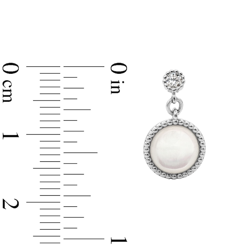 Sterling Silver Pearl Shell and CZ Milgrain Drop Studs