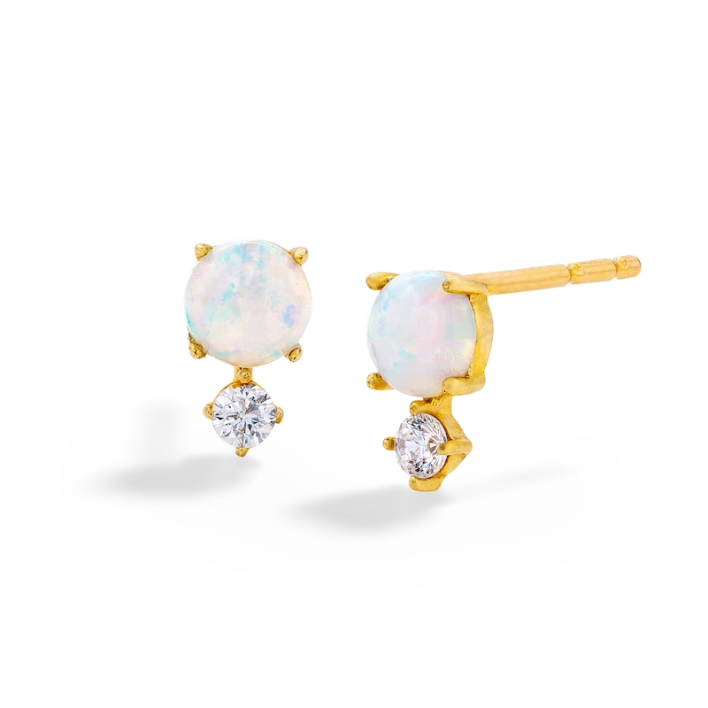 10K Solid Gold Simulated Opal and CZ Stacked Studs