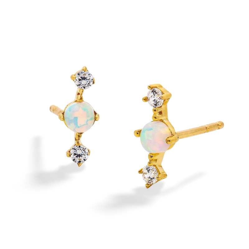 10K Solid Gold Simulated Opal and CZ Studs