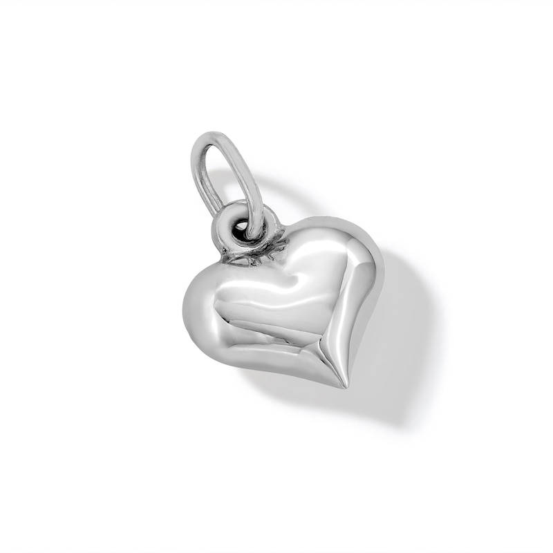 10K Hollow White Gold Puffy Heart Charm