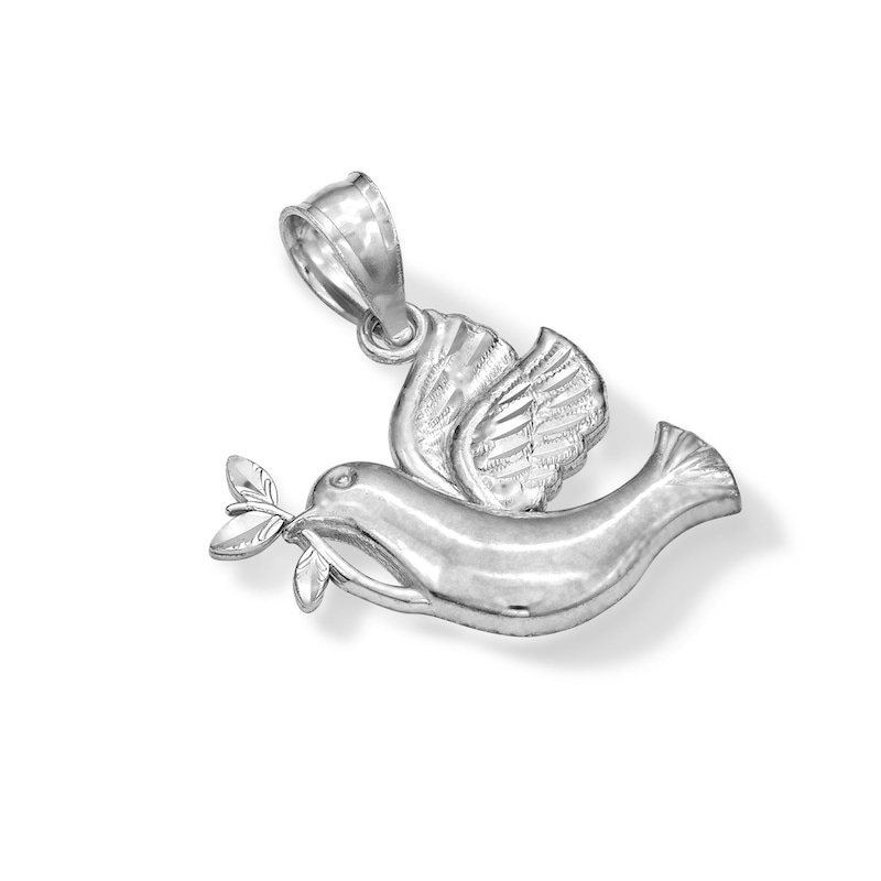 10K Solid White Gold Dove Necklace Charm
