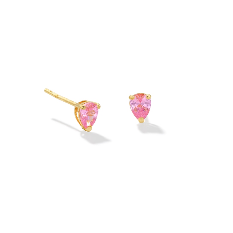 10K Solid Gold Pink CZ Pear Studs