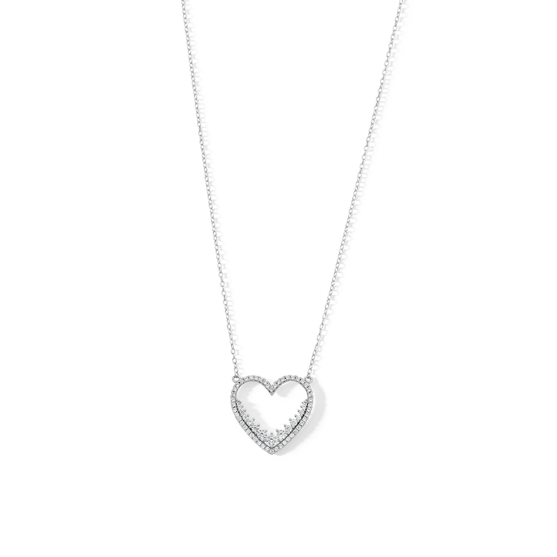 ​​​​​​​Sterling Silver CZ Open Heart Pendant Necklace