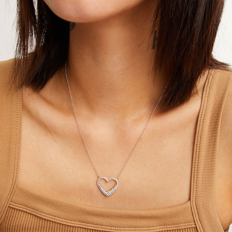 ​​​​​​​Sterling Silver CZ Open Heart Pendant Necklace