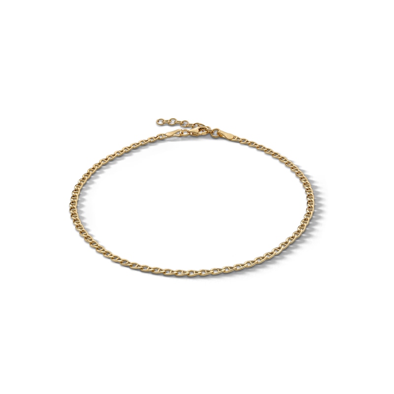 ​​​​​​​10K Hollow Gold Mariner Chain Anklet Made in Italy - 9"