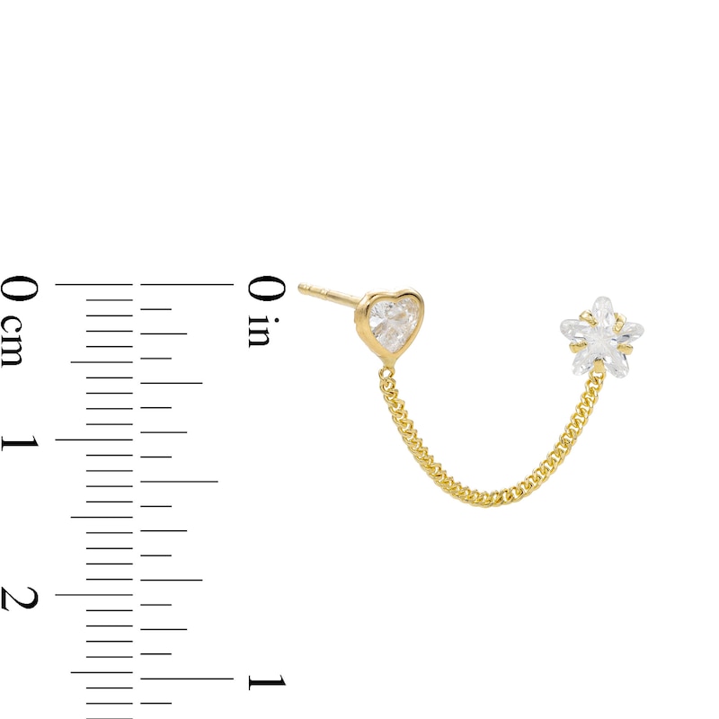 10K Semi-Solid Gold CZ Heart and Star Chain Stud