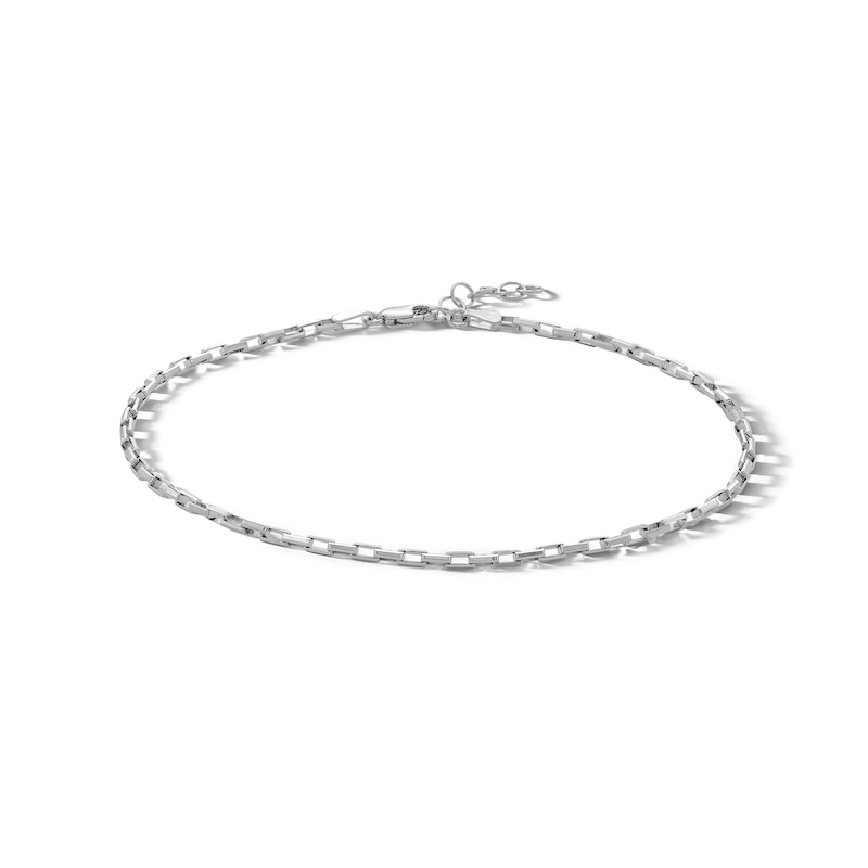 Sterling Silver Long Box Chain Anklet Made in Italy - 10"