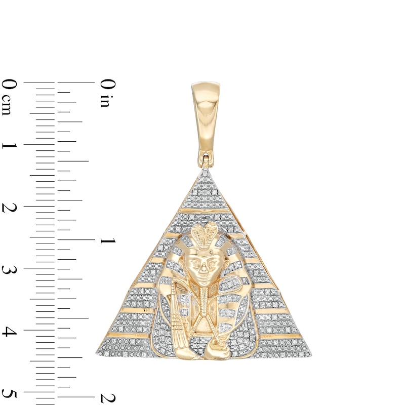 14K Solid Gold 1/10 CT. T.W. Diamond Pharaoh in Pyramid Necklace Charm