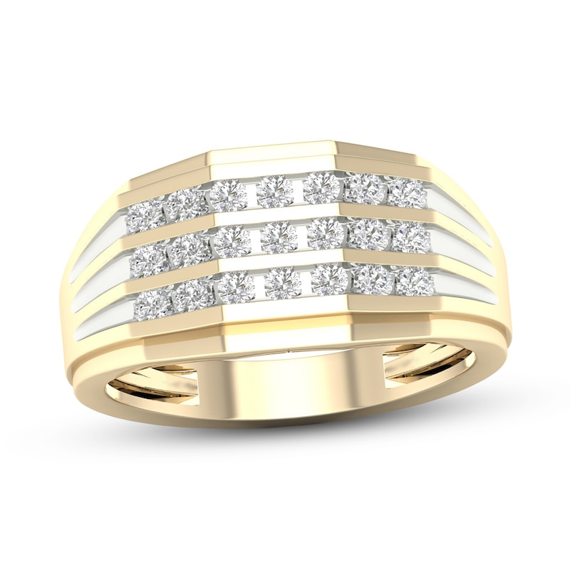 ​​​​​​​​​​​​​​10K Solid Gold 1/2 CT. T.W. Lab-Created Diamond Rounded Three Row Ring